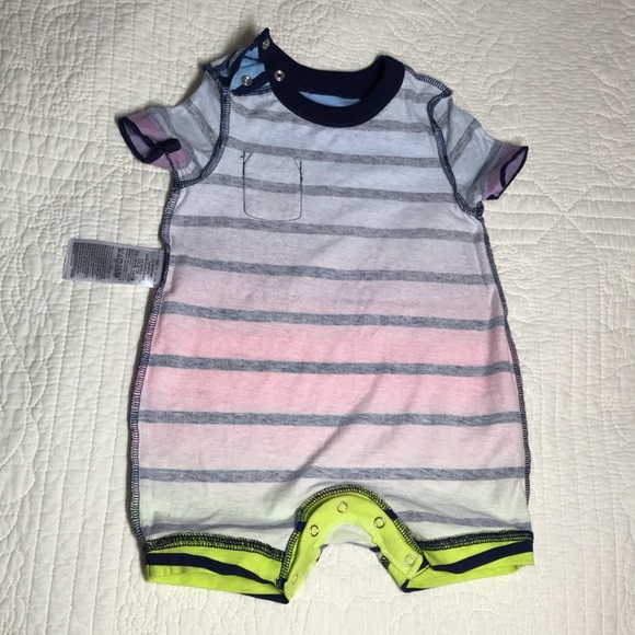 New Baby GAP 3-6M Boy striped Romper Navy Blue with ombré Multi colors - Picture 3 of 4